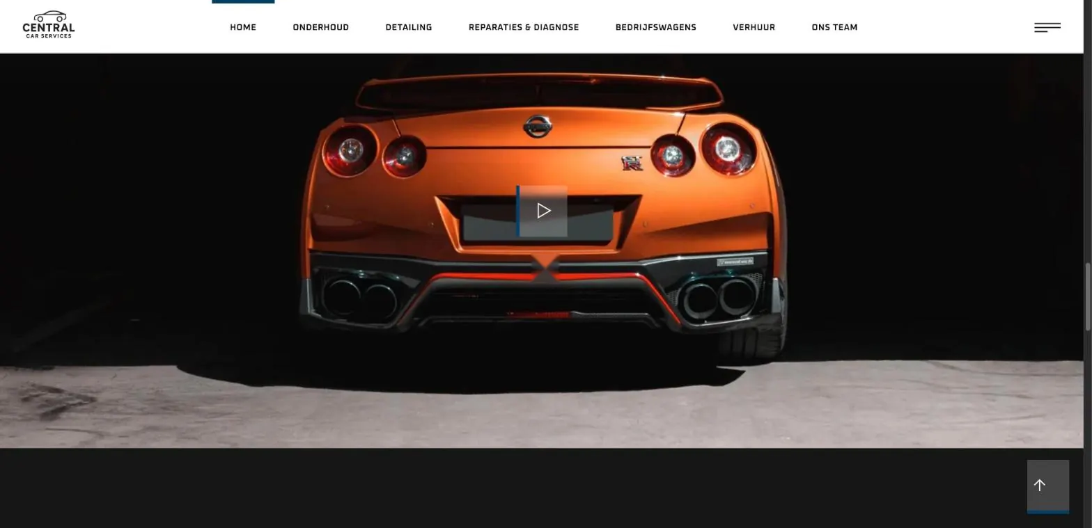 Screenshot van centralcarservices.be: Grote beelden die de passie voor auto’s laten zien.
